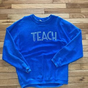 Beautiful Blue TEACH corded pullover